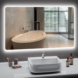 Дзеркало для ванної кімнати з підсвічуванням LED, 100x60 см, 3 кольори світла, диммування, пам'ять, сенсорне керування, IP44, вологостійке