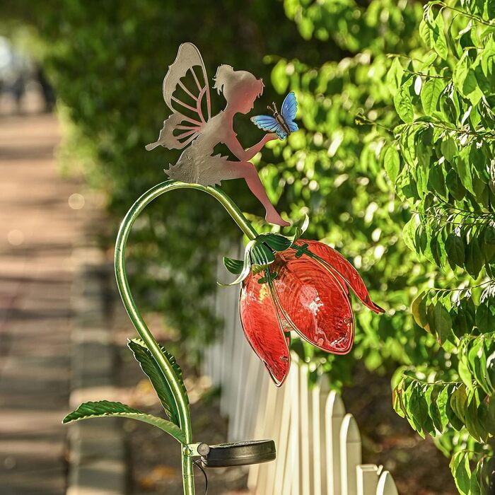 TERESA'S COLLECTIONS Garden Decor for Outdoors Weatherproof, 100cm Tall Flower Fairy Solar Lamp Garden Light, with Metal Glass LED, Figure Gifts for Women/Mom Decor for Patio