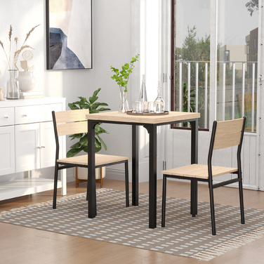 HOMCOM 3-Piece Dining Table Kitchen Table Set with Chairs Natural Wood Grain + Black with 1 Table + 2 Chairs | Aosom