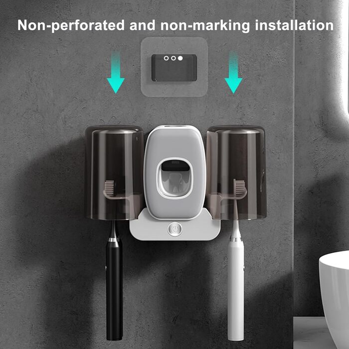 Дезінфектор для зубних щіток з вентилятором стерилізації, підставка на стіну, функція сушіння, очищувач зубних щіток, стерилізатор, інтелектуальний, сірий