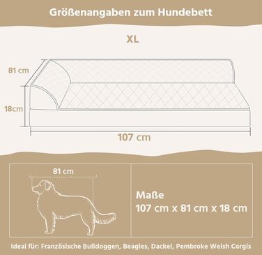 Ортопедичні лежанки для собак великих порід - водонепроникні знімні лежанки з водонепроникним дном та знімним, пральним чохлом (XL 107x81x18 см)