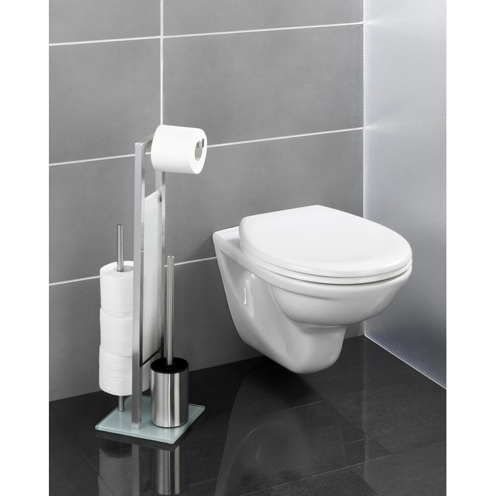Набір для туалету WENKO Rivalta з інтегрованим тримачем туалетного паперу та щіткою для унітазу, нержавіюча сталь, 23 x 70 x 18 см, сріблястий матовий, матовий/білий/чорний