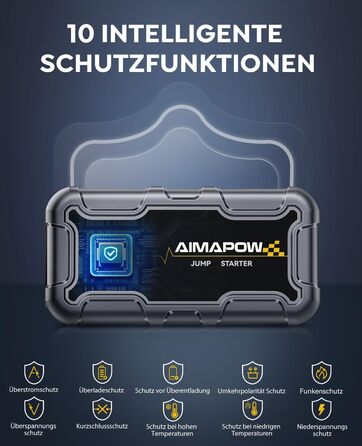 Powerbank для запуску двигуна AIMAPOW Starthilfe 6000A 12V - для бензинових авто, дизельних (10.0L) з LED-ліхтариком та великим екраном, бустер для акумулятора SUV, мотоцикла, газонокосарки