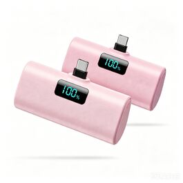 Компактний Mini Powerbank Klein 5200mAh з LCD-дисплеєм, USB-C PD зовнішній акумулятор для iPhone 15/16/17, Samsung S24/S25, Huawei, iPad — Рожевий