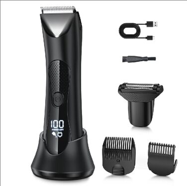 Електричний триммер для чоловіків 3-в-1 Intimrasierer: для носа, обличчя, тіла. Вологостійкий (IPX7), з зарядною станцією. Чорний