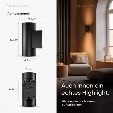 LED-стінна лампа для дому та вулиці (2 шт.) - регульована яскравість, IP65, 6W, 3000K, 700lm, чорний (Wg-серія)