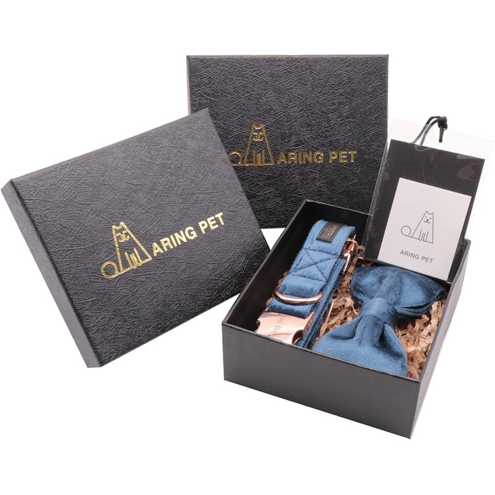 Елегантний ошийник для собак Aring з бантиком, м'який велюровий ошийник, регульований, темно-синій, подарунок для дівчаток та хлопчиків