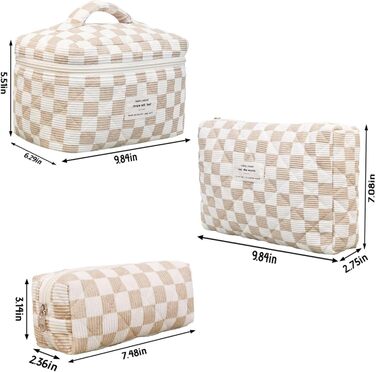 Набір косметичок з квітковим принтом для дівчаток та жінок, степкова косметичка для макіяжу, бавовняний набір культбеулів, косметичка Coquette, естетичний аксесуар Clean Girl, косметична сумочка (хакі в клітинку)