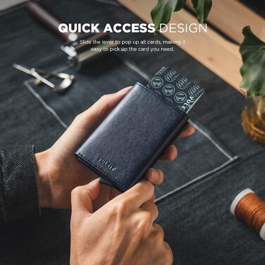 Чоловіче шкіряне картхолдер VULKIT з RFID-блокуванням, відділенням для грошей та візитки, Navy Blue