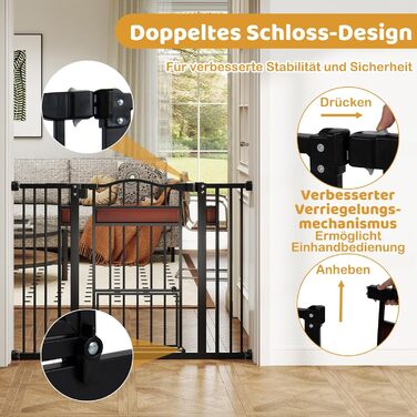 Захист для дверей Costway для собак, 74-104 см, 76 см висота, з маленькими дверцятами, 2 розширення, автозакривання та подвійний замок, без свердління, розсувне захисне ґратка для собак (Білий/Чорний)