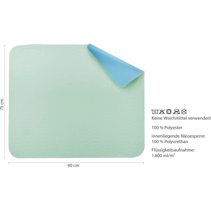8-Pack, incontinence pad 75x90 waterproof bed pad, underpad, washable incontinence pad, breathable, green-blue from Castejo CA3302/C (8)