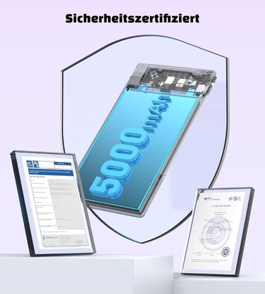 Power Bank Auskang 5000mAh Slim з кабелем для iPhone (сумісний з iPhone 14 та попередніми моделями) - фіолетовий+білий, 0.68 см