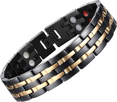 JFUME Браслет на руку чоловічий магнітний, 18k позолочений, PVD покриття чорного та синього кольору, з інструментом для зняття ланок, регульований, 8,5 дюймів (широкий чорний & золотий)