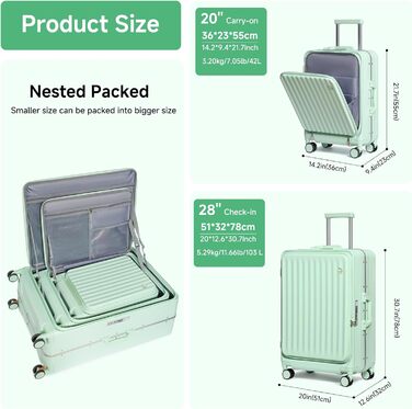 Набір валіз Sea Choice Hartschalen 2 шт. (Trolley, 55/78 см) з TSA замком та тримачем для напоїв, зелений