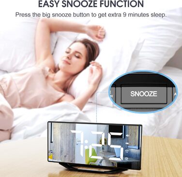 Loud alarm clock with bed shaker for heavy sleepers, digital dual alarm clock with vibration, 8.7'' LED mirror alarm clock for children, teenagers, 7 volume levels and dimmer, battery backup, snooze, 12/24H-DST