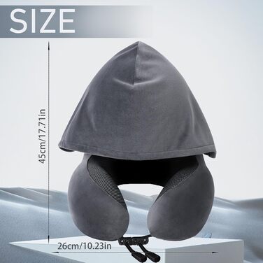 Подушка для шиї Memory Foam | Подушка для подорожей в літак з 95% захистом від світла, регульована підтримка шиї, для подорожей, офісу та сну на боці (темно-сіра)