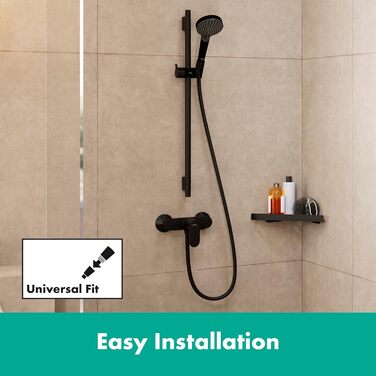 hansgrohe Vernis Blend Shower Set, water-saving showerhead with shower hose and shower rod 0.65m, hand shower with 2 spray patterns, Chrome (Matte Black)