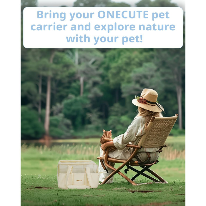 Транспортна сумка для собак, котів та кроликів – складана переноска з безпечним замком, сіткою для вентиляції та бічними кишенями – практична переноска для подорожей (Бежева, 34x16x25 см)