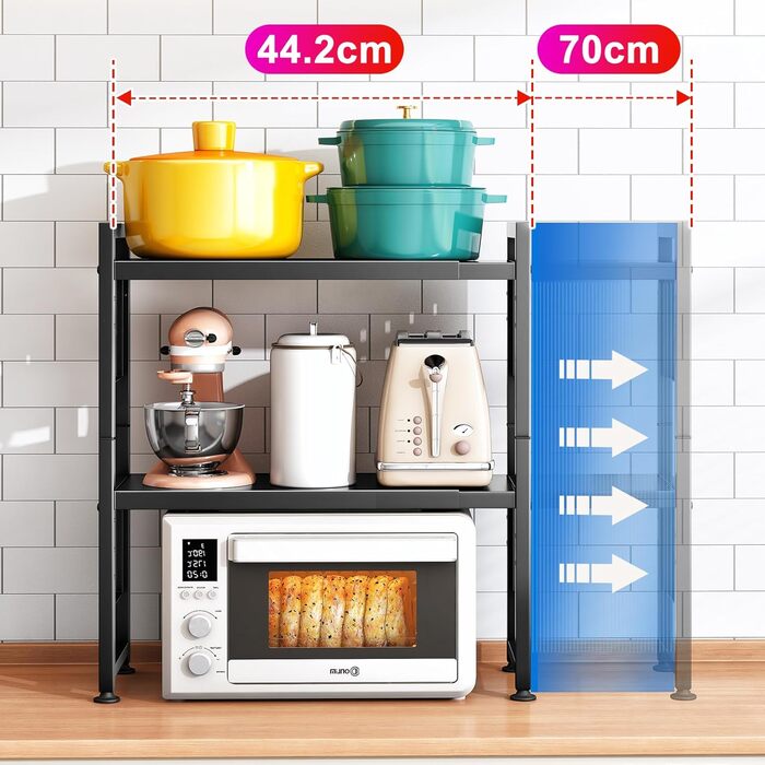 Стійка для мікрохвильової печі SAYZH, 2-рівнева розширювана, з 10 гачками, чорна