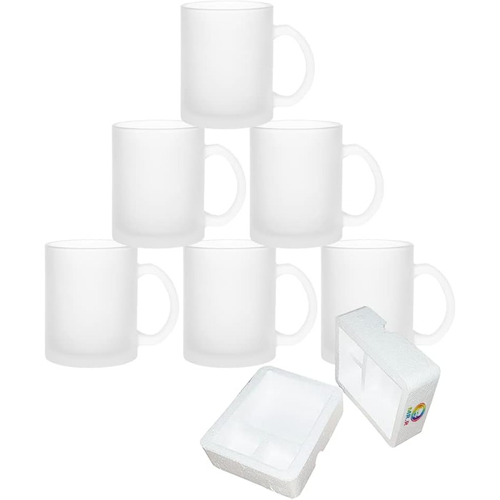 MR.R 11 Unzen Set with 6 Sublimation Blanks - Mug, Milk Glass Becher, Coffee Mugs with Handle for Heat Transfer on Thermo Coatings