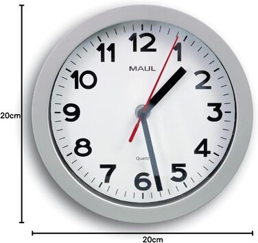 Wall Clock MAULstep Ø 40 cm | with automatic time setting | Modern clock for office and kitchen | Large wall clock with good readability in large rooms | (Quartz clock, Ø 20 cm, Silver)