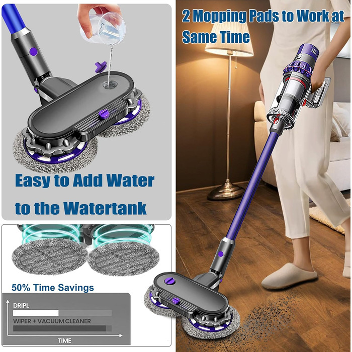 Насадка Italdos 3-в-1 для пилососів Dyson V7 V8 V10 V11 V15: миття, полірування, 4 мікрофібрових серветок, бак для води