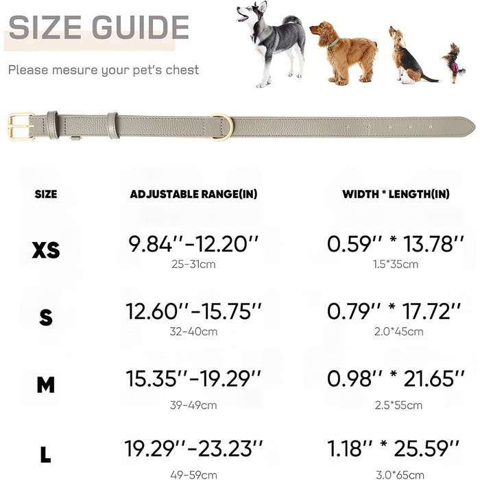 Шкіряний нашийник для собак Heele: надійний, з м'якою підкладкою, регульований, для великих собак, сірий (1 шт.)