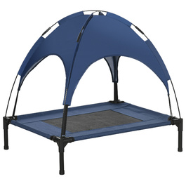 PawHut Outdoor Pet Bed with Canopy, Elevated, Mesh Fabric, UV Protection, Dark Blue, for Medium-Sized Dogs