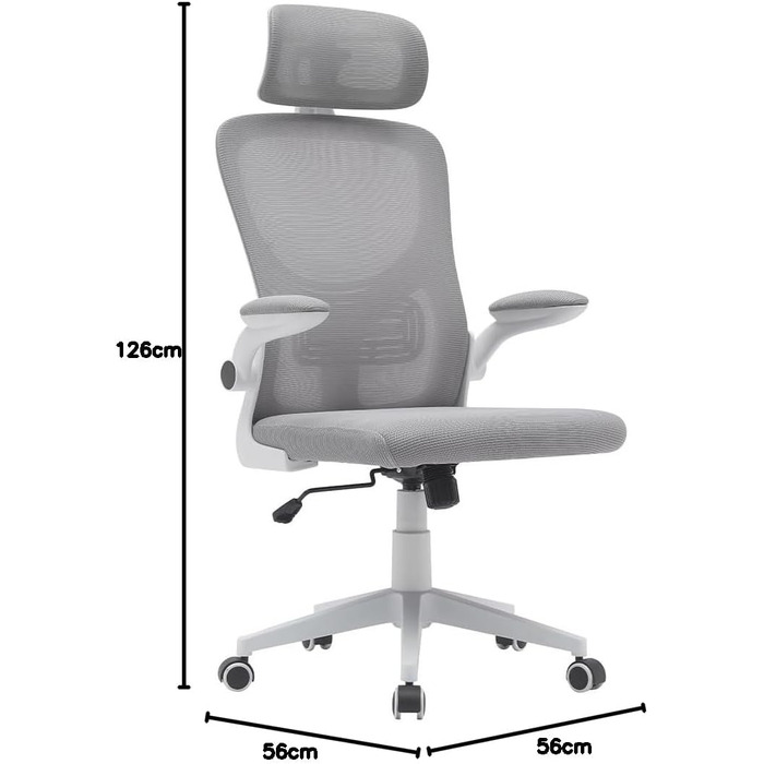 Офісне крісло BAKAJI, сірий, сітка нейлон (56 x 116-126 см)