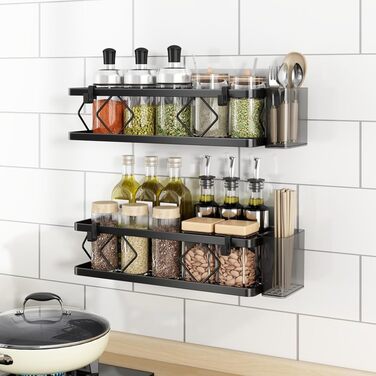 Полиця для душу без свердління, чорна, 2 шт. - полиці для душу з нержавіючої сталі, 5 гачків та 2 тримачі для зубних щіток, самоклеюча органайзер для ванної кімнати, кухні, вантажопідйомність 16 кг