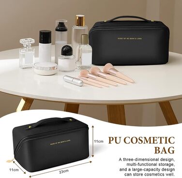 Чорна косметичка для подорожей з PU шкіри, велика місткість, водонепроникна, органайзер для туалетних аксесуарів