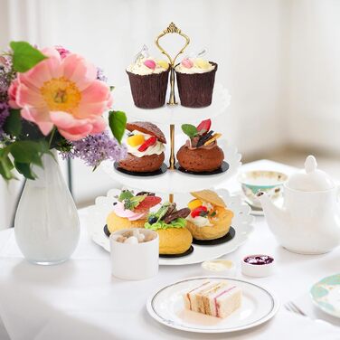 Трирівнева підставка для капкейків, десертів, фруктів, печива, цукерок. Підставка для сервірування на вечірку, весілля, день народження, дитячий свято (пластик, чорний та білий)