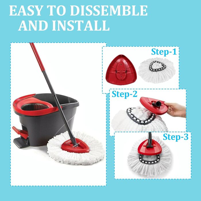 APOCHON 10 Pack Spin Mop Replacement Heads, 100% Microfiber, Spin Mop Refill Heads, 360° Micro Replacement Mop Head for Easy Home Cleaning, Floor Wiper (Mop and Bucket Not Included)