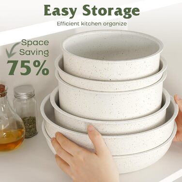 Набір посуду SODAY 17 предметів: каструлі та сковорідки з антипригарним покриттям, знімні ручки, для індукційних плит, сумісний з духовкою, сталевий колір