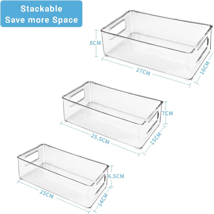 Stackable Refrigerator Organizer, Storage Box Kitchen Organizer, Pantry Food Container Transparent Containers for Refrigerator, Kitchen, Cabinets