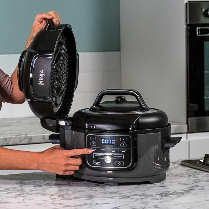 Ninja Foodi MINI Multi-Cooker, 4.7L, 6-in-1 Multi-Cooker, Pressure Cooker, Air Fryer, Slow Cooker, 1460W, Grey/Black OP100EU