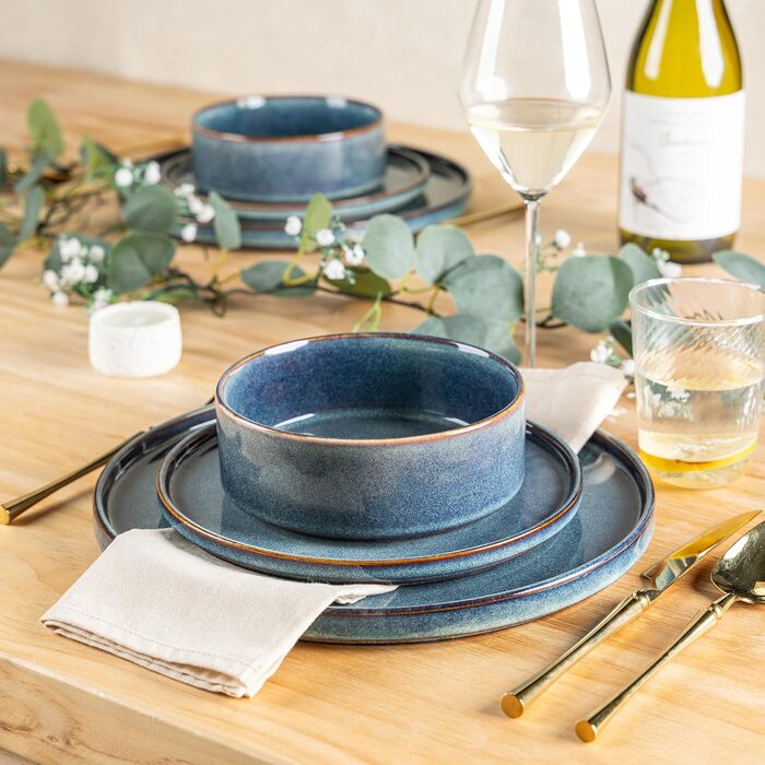 Набір посуду GBHOME для 4 осіб: 12 предметів, керамічний, з реактивною глазур'ю, стійкий до подряпин, для щоденного використання, безпечний у посудомийній машині та мікрохвильовці