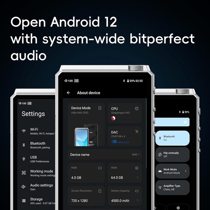 HiBy R6III 2025: Hi-Res Audio MP3-плеєр з Android 12, Bluetooth 5.0, WiFi, 64 ГБ + 2 ТБ (розширювана пам'ять)