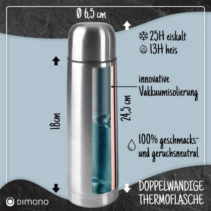 Термос із нержавіючої сталі з чашкою та щіткою; термос-каністра з подвійними стінками, ізольована, не протікає, придатна для миття в посудомийній машині, BPA-free + щітка для чищення; зберігає напої гарячими та холодними (сріблястий - 500 мл)