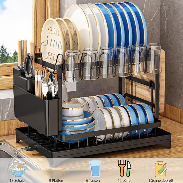 Сушарка для посуду 2-ярусна з піддоном, поворотний вилив, сушарка для посуду Abtropfgestell