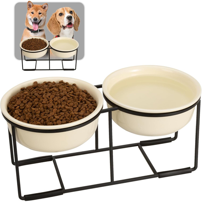 Набір мисок для собак на підставці, кераміка - 2 шт. Fressnapf, 800 мл, бежевий