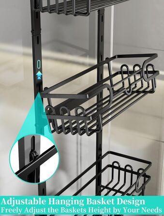 HapiRm Shower Shelf - Hanging Shower Rack Adjustable with 4 Shower Baskets, Shower Shelf No Drilling with Soap Dish and Hooks, Shower Shelf Over the Door Glass Wall & Bathroom Door, Black