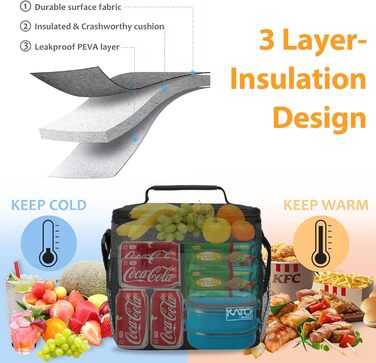 Ланчбокс Kato Tirrinia з ізоляцією для чоловіків, 10.5L: термосумка, сумка для пікніка, для роботи, фітнесу, школи