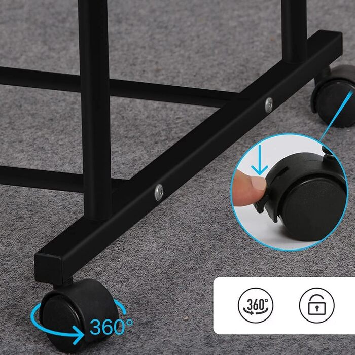 Clothes Rack, Rolling Garment Rack with 2 Clothes Rods, 2 Shelves for Boxes (Black)