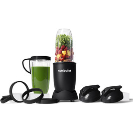 NutriBullet Pro 900, Electric Blender, Food Processor, Smoothie Blender, Multifunctional Blender, 900W Power, 900ml and 710ml Cups, Matte Black, NB910MB Matte Black Packaging with Accessories
