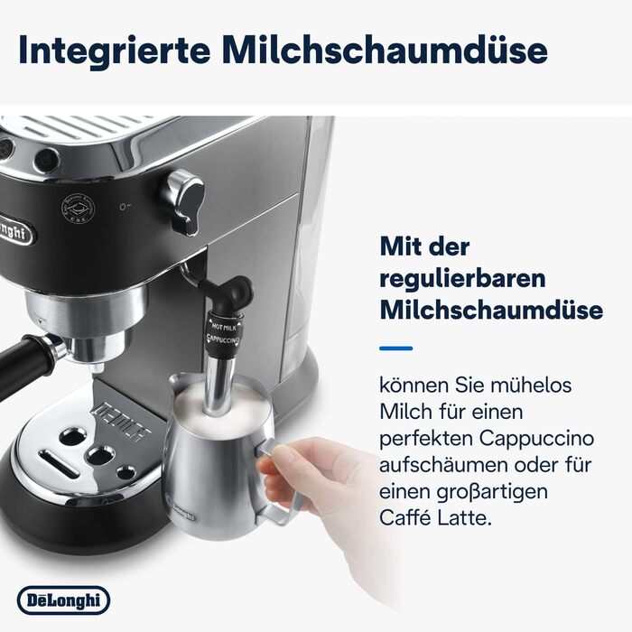 Еспресо-машина De'Longhi Dedica Style EC 685.B – компактна модель з професійним капучинатором, 1 л резервуар, чорний колір