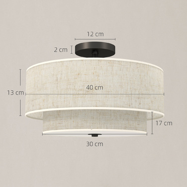 HOMCOM Pendant Light with Double Linen-Look Shades, Cream White