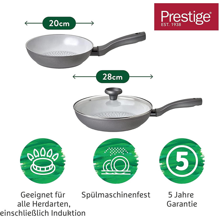 Prestige Earth Pan Stockpot Induction - 28cm / 7.5L - Non-Stick Ceramic, Recycled & Recyclable, Non-Toxic, Dishwasher Safe, Easy-Grip Handles (Pot with Lid, 20/28cm)