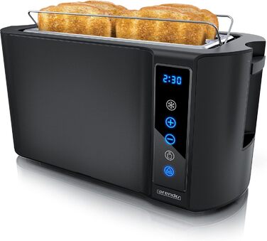 Arendo - Stainless Steel Toaster, Long Slots, 4 Slices - Touchscreen – Double-Walled Housing – 1500 W – Integrated Bagel Setting – 7 Browning Levels – Bread Centering – Remaining Time Display – Memory Function B: Night Black
