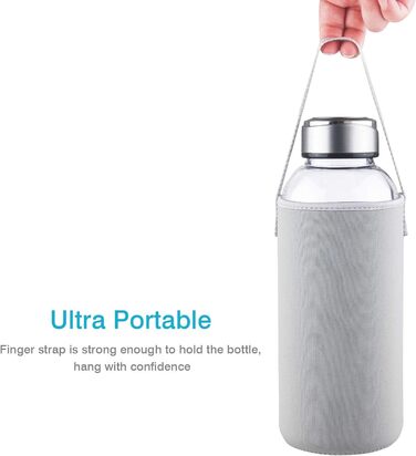 SHOW INGENUITY 1.5 Liter / 1.5L Glass Drinking Bottle with Neoprene Sleeve, 1500ml Borosilicate Glass Water Bottle with Stainless Steel Lid, BPA Free Glass Bottle